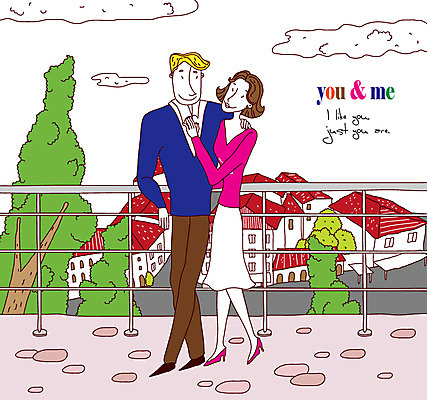 EPS 주간 나무 식물 건축물 커플 여자 남자 건축 감정 데이트 일러스트 주택 사랑 미소 웃음 사람 20대 성인 야외 두명 30대 마을 성인만 국내일러스트 자연요소 관계 표정 청년 건물 장년 파일형식 벡터