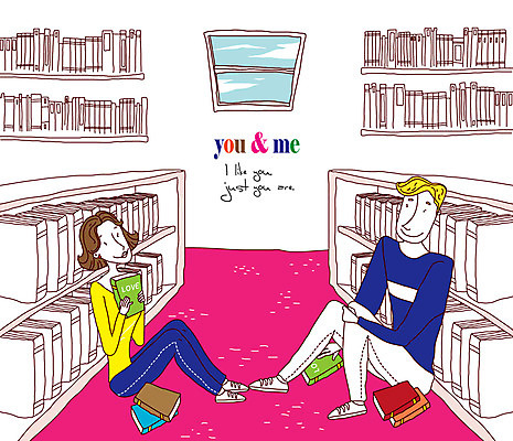 EPS 커플 여자 남자 감정 일러스트 실내 사랑 미소 웃음 사람 앉기 20대 성인 두명 책 30대 성인만 국내일러스트 관계 모션 표정 청년 내부 장년 파일형식 벡터