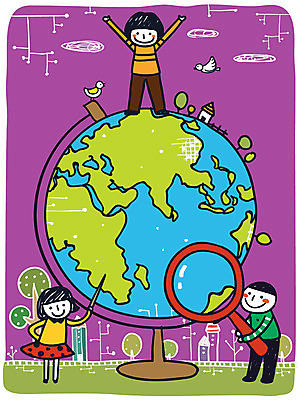 EPS 나무 구름 학생 여자 어린이교육 교육 남자 초등학생 어린이 과학 일러스트 교과목 조류 돋보기 주택 초등교육 사람 소녀 소년 세명 친구 연필 지구본 지시봉 과학교육 어린이만 국내일러스트 자연요소 식물 동물 관계 학용품 건물 필기구 파일형식 벡터