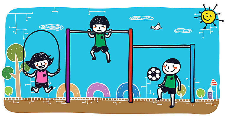 EPS 나무 구름 학생 여자 어린이교육 교육 남자 초등학생 어린이 일러스트 축구공 공 교과목 조류 초등교육 미소 웃음 사람 소녀 소년 세명 친구 운동 태양 운동기구 공놀이 줄넘기 체육교육 철봉 어린이만 국내일러스트 자연요소 식물 동물 축구용품 관계 놀이 표정 건강 헬스 체육 파일형식 벡터