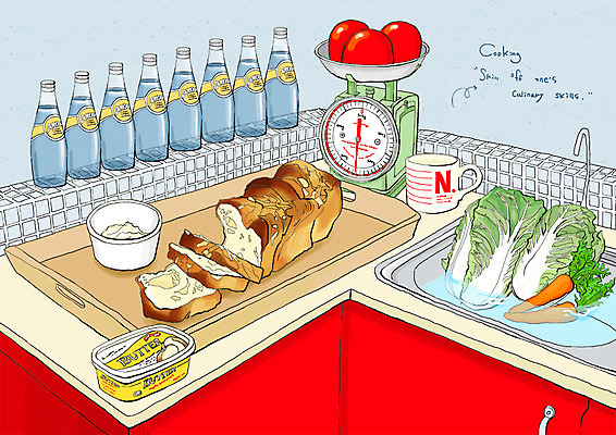 PSD 그릇 접시 음료 음식 토마토 채소 라인일러스트 일러스트 식재료 쟁반 저울 요리 사람없음 컵 물 주방 당근 양념 식빵 배추 싱크대 레시피 버터 음료수병 국내일러스트 자연요소 식기 빵 뿌리채소 개수대 병_담는 파일형식
