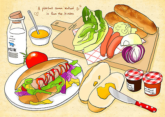 PSD 그릇 접시 음식 빵 토마토 채소 라인일러스트 일러스트 식재료 양파 유리병 패스트푸드 요리 사람없음 우유 양념 소시지 병 바게트 잼 햄 양배추 레시피 핫도그 딸기잼 국내일러스트 식기 병_용기 유제품 육류 소스_음식 가공식품 인스턴트 파일형식