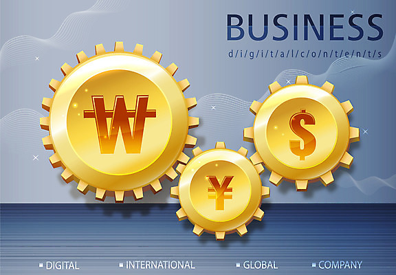 EPS 백그라운드 일러스트 디지털백그라운드 비즈니스 사람없음 글로벌 달러 디지털 글로벌비즈니스 원화 화폐기호 엔 톱니바퀴 콘텐츠 국내일러스트 기호 돈 화폐 파일형식 벡터