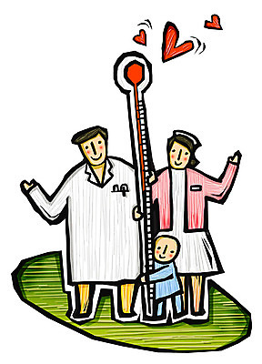 EPS 캐릭터 여자 남자 어린이 일러스트 홍보캐릭터 의학 병원 사랑 미소 웃음 사람 20대 성인 치료 세명 환자 간호사 의사 하트 온도계 체온계 알림 판화 국내일러스트 일러캐릭터 모양 감정 표정 미술 청년 의료진 파일형식 벡터