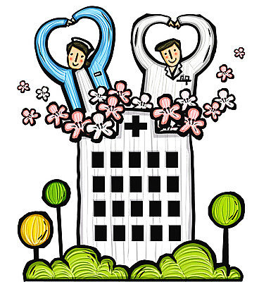 EPS 나무 식물 캐릭터 건축물 여자 남자 건축 꽃잎 꽃 일러스트 홍보캐릭터 의학 병원 사랑 미소 웃음 사람 20대 성인 두명 건물 치료 간호사 의사 하트 알림 판화 청년만 성인만 국내일러스트 일러캐릭터 모양 감정 표정 미술 청년 의료진 파일형식 벡터