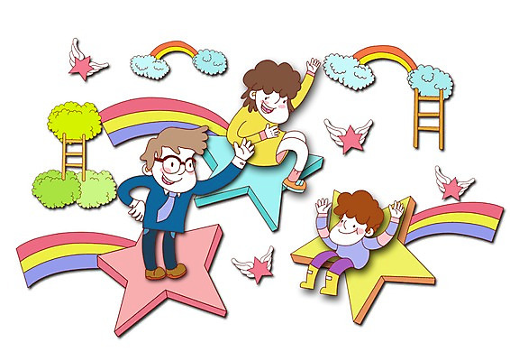 PSD 나무 식물 구름 라이프스타일 여자 남자 행복 별 어린이 무지개 일러스트 사다리 가족 사랑 미소 웃음 사람 소년 세명 가족라이프 어린이만 국내일러스트 자연요소 감정 관계 표정 생활 도구 파일형식