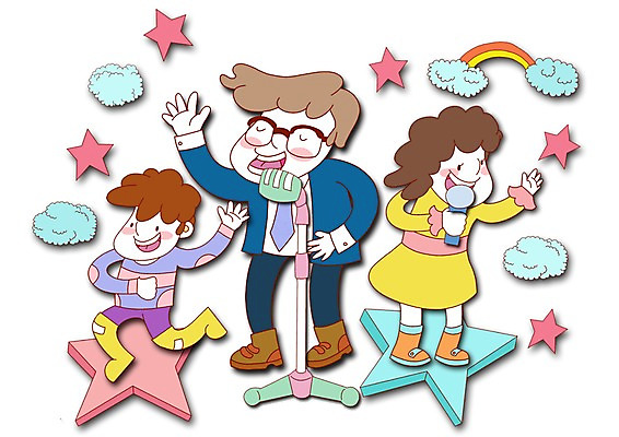 PSD 구름 라이프스타일 여자 남자 행복 별 어린이 무지개 일러스트 노래 가족 사랑 미소 웃음 사람 세명 가수 가족라이프 스탠드마이크 마이크 어린이만 국내일러스트 자연요소 감정 음악 음향기기 관계 표정 생활 음악가 파일형식