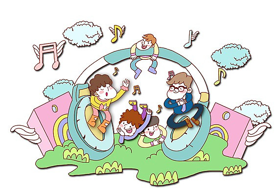 PSD 구름 라이프스타일 여자 남자 행복 어린이 음악 날개 음표 일러스트 가족 사랑 미소 웃음 사람 소년 여러명 헤드폰 헤드셋 스피커 음악감상 가족라이프 어린이만 국내일러스트 자연요소 기호 감정 음향기기 다수 관계 문화예술 표정 생활 감상 파일형식