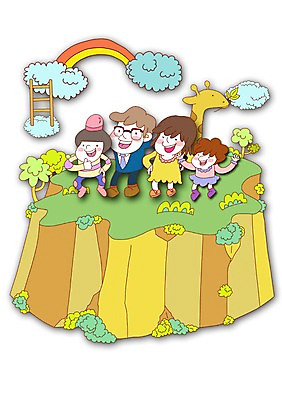 PSD 나무 식물 동물 구름 라이프스타일 여자 남자 행복 어린이 무지개 일러스트 사다리 포유류 가족 사랑 미소 웃음 사람 소녀 소년 여러명 화목 가족라이프 기린 어린이만 국내일러스트 자연요소 감정 다수 컨셉 관계 표정 생활 도구 파일형식