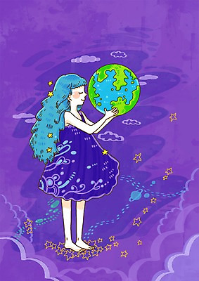 PSD 구름 여자 별 지구 일러스트 상상 동화 한명 들기 사람 20대 성인 판타지 동화나라 여자만 여자한명만 성인여자만 청년만 청년여자만 성인한명만 청년여자한명만 성인여자한명만 성인만 동심 국내일러스트 자연요소 1 모션 청년 파일형식