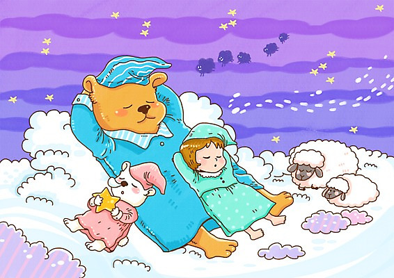 PSD 동물 구름 여자 별 초등학생 어린이 일러스트 곰 포유류 상상 동화 한명 사람 소녀 판타지 곰인형 잠옷 잠 양 수면 동화나라 여자만 여자한명만 어린이만 소녀만 소녀한명만 동심 국내일러스트 자연요소 1 학생 옷 인형 물 파일형식