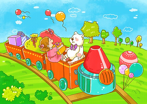 PSD 나무 식물 구름 여자 초등학생 어린이 일러스트 상상 하늘 동화 선물 한명 사람 소녀 선물상자 판타지 상자 기찻길 곰인형 기차 주머니 보따리 풍선 동화나라 여자만 여자한명만 어린이만 소녀만 소녀한명만 철도의날 동심 국내일러스트 자연요소 1 학생 인형 육상교통 대중교통 파일형식 법정기념일