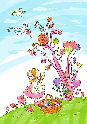 PSD 나무 식물 동물 구름 여자 꽃 초등학생 어린이 일러스트 상상 조류 하늘 동화 사탕 한명 사람 소녀 판타지 바구니 하트 동화나라 사탕나무 여자만 여자한명만 어린이만 소녀만 소녀한명만 동심 국내일러스트 자연요소 모양 1 학생 디저트 파일형식