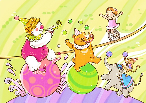 PSD 동물 여자 초등학생 어린이 일러스트 공 곰 포유류 상상 동화 코끼리 한명 사람 소녀 판타지 고깔모자 원숭이 피에로 묘기 서커스 동화나라 외발자전거 외줄타기 저글링 여자만 여자한명만 어린이만 소녀만 소녀한명만 동심 국내일러스트 모자_잡화 1 학생 자전거 줄타기 파일형식