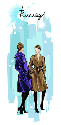 EPS 전신 모델 라이프스타일 옷 여자 패션 포즈 일러스트 서기 사람 20대 성인 두명 뷰티 코트 트렌치코트 워킹 코디 패션쇼 런웨이 여자만 성인여자만 청년만 청년여자만 성인만 국내일러스트 모션 청년 생활 외투 쇼 파일형식 벡터