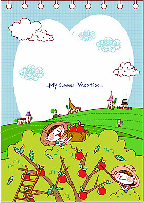 EPS 구름 모자 학생 건축물 여자 어린이교육 교육 열매 남자 건축 초등학생 어린이 음식 과일 일러스트 사다리 방학 주택 여름방학 사람 소녀 소년 두명 건물 바구니 수확 체험학습 사과 밀짚모자 사과나무 어린이만 국내일러스트 자연요소 나무 식물 모자_잡화 잡화 농업 휴가 도구 체험 파일형식 벡터 여름_계절