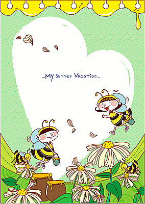 EPS 식물 동물 학생 여자 어린이교육 교육 남자 꽃 초등학생 어린이 곤충 날개 일러스트 방학 여름방학 사람 소녀 소년 두명 비행 체험학습 벌 꿀 꿀단지 어린이만 가상인물 국내일러스트 상상 휴가 체험 파일형식 벡터 여름_계절