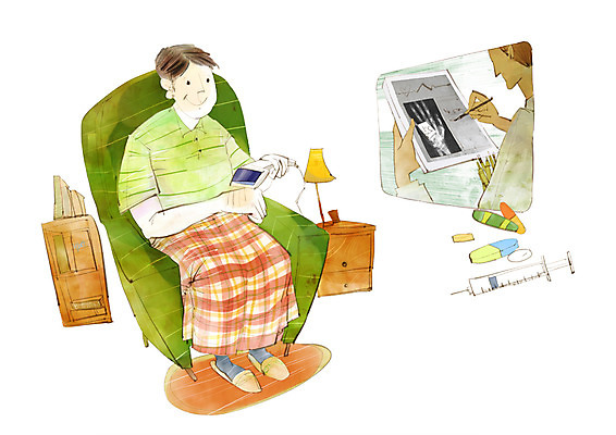 PSD 여자 40대 중년 50대 의자 일러스트 의학 뼈 엑스레이 주사기 한명 사람 앉기 성인 치료 전자제품 알약 약 스탠드 첨단과학 IT라이프 자가진단 원격의료 여자만 여자한명만 성인여자만 성인한명만 성인여자한명만 중년만 중년여자만 중년여자한명만 성인만 국내일러스트 1 라이프스타일 과학 가구 의료기기 모션 조명 정보기술 진료 원격 파일형식