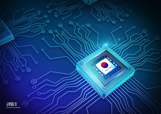 PSD 편집이미지 산업 사람없음 경제 파란색 빛 회로판 태극기 태극 반도체 정책 이미지편집 문양 컬러 국기 파일형식