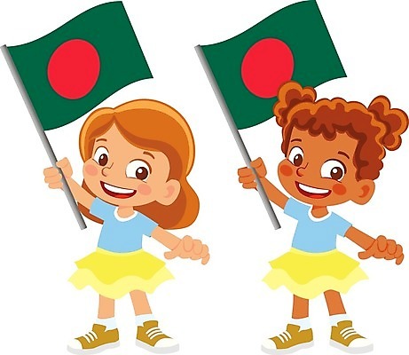 EPS 해외이미지 전신 무료이미지 캐릭터 여자 어린이 일러스트 들기 두명 국기 방글라데시 소녀만 방글라데시국기 해외202009 해외202105 해외일러스트 일러캐릭터 모션 사람 남아시아 여자만 어린이만 파일형식 벡터
