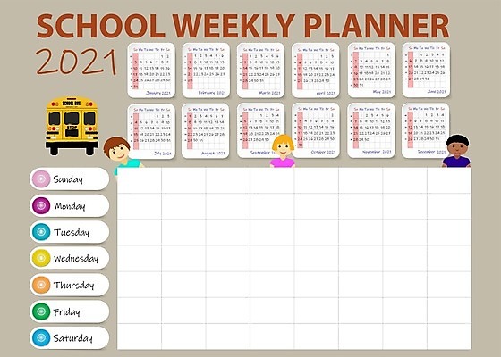 EPS 해외이미지 템플릿 학생 디자인 교육 종이 백그라운드 일러스트 학교 소년 그래픽 다이어리 쪽지 공책 공백 달력 흰색 시간 업무 일주일 날짜 시간표 계획 연도 페이지 일요일 월 금요일 목요일 월요일 조언 목차 해외202009 해외일러스트 남자 어린이 컬러 컨셉 문구용품 사무용품 작업 요일 파일형식 벡터