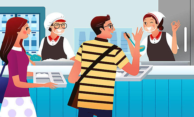 여자 남자 음료 음식 일러스트 안전 사람 여러명 상반신 성인 식당 인사 냉장고 식판 급식 자판기 성인만 국내일러스트 AI파일 다수 상점 가전제품 예절 파일형식 벡터