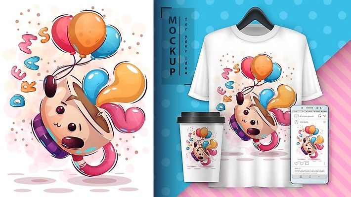 EPS 해외이미지 무료이미지 캐릭터 음료 티셔츠 일러스트 사람없음 스마트폰 꿈 찻잔 풍선 테이크아웃컵 목업 벡터 해외202009 해외202105 해외일러스트 일러캐릭터 셔츠 잔 컵 핸드폰 스마트기기 파일형식