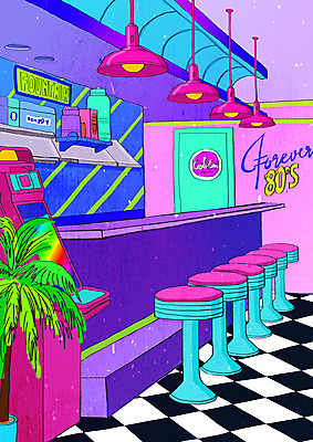 PSD 화분 백그라운드 의자 일러스트 조명 사람없음 장식 컬러풀 카페 빈티지 게임기 복고 뉴트로 키치 국내일러스트 컬러 가구 컨셉 상점 파일형식