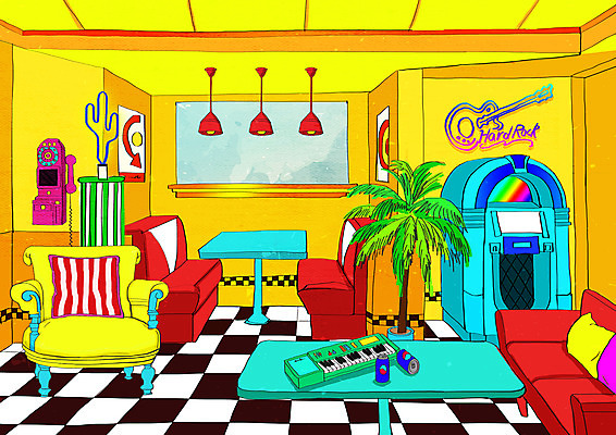 PSD 백그라운드 오렌지 일러스트 사람없음 컬러풀 카페 레코드 빈티지 롤러블레이드 볼링핀 일렉기타 복고 뉴트로 키치 국내일러스트 컬러 컨셉 과일 취미 상점 기타 음반 볼링용품 파일형식