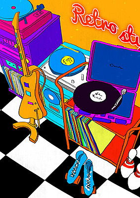 PSD 포스터 화분 음료 백그라운드 의자 일러스트 간판 사람없음 장식 빨간색 컬러풀 빈티지 작업실 복고 가랜드 뉴트로 키치 국내일러스트 컬러 가구 컨셉 파티용품 파일형식