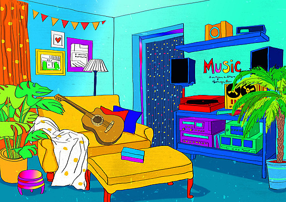 PSD 백그라운드 의자 일러스트 사람없음 컬러풀 스피커 카페 기타 침대 레코드 빈티지 커튼 복고 가랜드 전축 뉴트로 키치 국내일러스트 컬러 음향기기 가구 컨셉 현악기 상점 음반 파티용품 파일형식