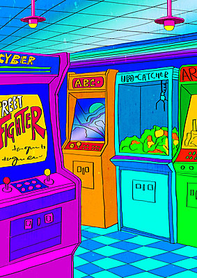 PSD 백그라운드 일러스트 조명 사람없음 컬러풀 카페 빈티지 게임기 복고 인형뽑기 뉴트로 키치 국내일러스트 컬러 컨셉 놀이 상점 파일형식