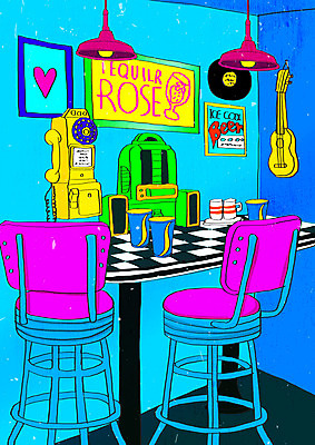 PSD 백그라운드 의자 일러스트 조명 사람없음 컵 컬러풀 카페 기타 레코드 빈티지 전화기 복고 뉴트로 키치 국내일러스트 식기 컬러 가구 컨셉 현악기 상점 음반 파일형식