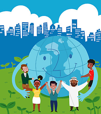 전신 여자 남자 지구 하늘색 일러스트 아프리카 영국 한국 사랑 인종 여러명 글로벌 미국 다인종 사우디아라비아 인권 인종차별 국내일러스트 AI파일 감정 유럽 나라 아시아 다수 북아메리카 중동 사람 파란색 차별 파일형식 벡터