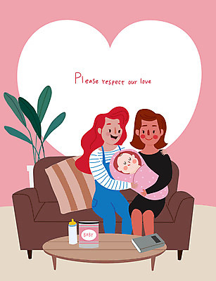 전신 여자 분홍색 결혼 일러스트 사랑 세명 소파 하트 아기 동성애자 인권 입양 입양아 국내일러스트 AI파일 모양 감정 컬러 의자 사람 이벤트 파일형식 벡터 성소수자