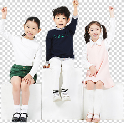 전신 편집 편집이미지 여자 어린이교육 남자 어린이 누끼 앉기 소녀 소년 앞모습 세명 친구 손들기 한국인 발표 즐거움 PNG 어린이만 편집소스 교육 감정 뷰포인트 관계 모션 사람 동양인 파일형식