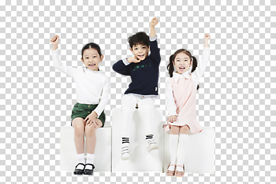 전신 편집 편집이미지 여자 어린이교육 남자 어린이 누끼 앉기 소녀 소년 앞모습 세명 친구 손들기 한국인 발표 즐거움 PNG 어린이만 편집소스 교육 감정 뷰포인트 관계 모션 사람 동양인 파일형식