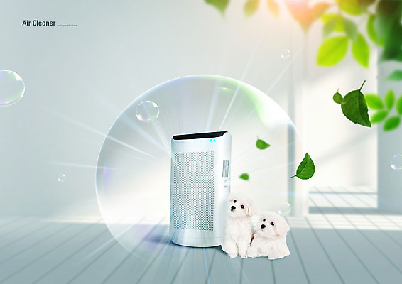 PSD 편집이미지 잎 두마리 실내 사람없음 가전제품 강아지 공기청정기 반려 아이보리 청정 이미지편집 식물 컬러 2 내부 반려동물 개 파일형식