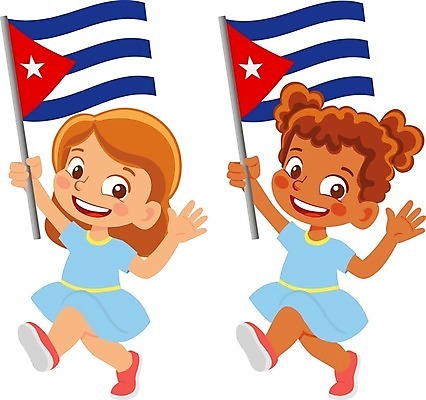 EPS 해외이미지 전신 여자 어린이 일러스트 들기 두명 국기 쿠바 소녀만 해외202009 해외일러스트 모션 사람 중앙아메리카 여자만 어린이만 파일형식 벡터