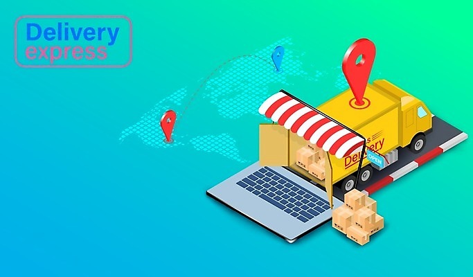 EPS 해외이미지 무료이미지 일러스트 모바일 사람없음 노트북 상점 배송 택배 온라인쇼핑 짐차 모바일쇼핑 해외202009 해외202105 탑차 해외일러스트 자동차 전자제품 쇼핑 트럭 운송업 온라인 파일형식 벡터