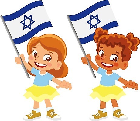 EPS 해외이미지 전신 캐릭터 여자 어린이 일러스트 들기 두명 국기 이스라엘 이스라엘국기 소녀만 해외202009 해외일러스트 일러캐릭터 모션 사람 서아시아 여자만 어린이만 파일형식 벡터