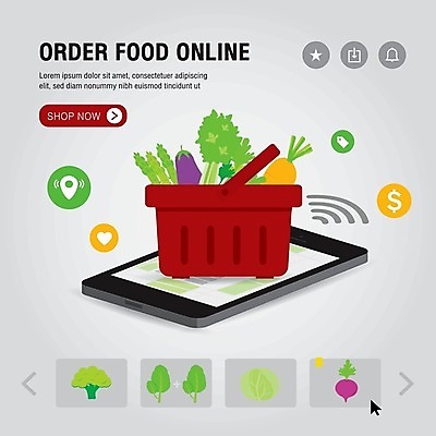 EPS 해외이미지 일러스트 식재료 모바일 사람없음 스마트폰 배송 서비스 온라인쇼핑 주문 모바일쇼핑 해외202009 해외일러스트 핸드폰 스마트기기 쇼핑 온라인 파일형식 벡터