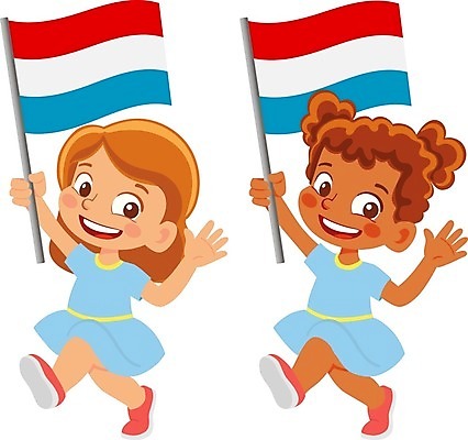EPS 해외이미지 전신 여자 어린이 일러스트 들기 두명 국기 룩셈부르크 소녀만 해외202009 해외일러스트 모션 사람 서유럽 여자만 어린이만 파일형식 벡터