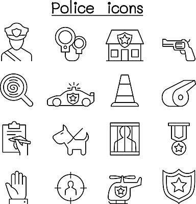 EPS 해외이미지 손 실루엣 선 컨셉 일러스트 경비 픽토그램 권총 긴급 경찰 개 역 보호 목표 호루라기 도둑 수집 교도소 수갑 메달 심볼 사인 보고서 파일 보안 윤곽 법 고립 그만 얇은 장교 정부 스타일 테러리스트 해외202009 해외일러스트 직업 포유류 교통시설 촬영기법 안전 신체부위 총 범죄인 감옥 테러 상_상패 파일형식 벡터