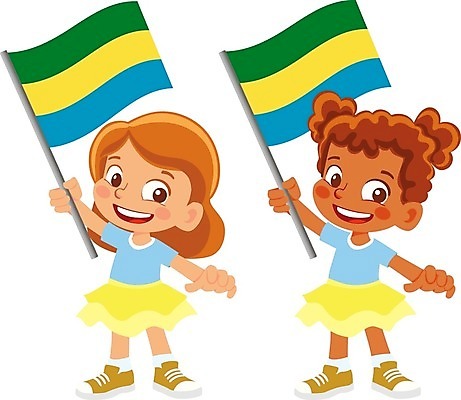 EPS 해외이미지 전신 캐릭터 여자 어린이 일러스트 들기 두명 국기 가봉 가봉국기 소녀만 해외202009 해외일러스트 일러캐릭터 모션 아프리카 사람 여자만 어린이만 파일형식 벡터