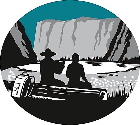 EPS 해외이미지 여자 남자 호수 일러스트 배낭 산 앉기 초원 목재 그래픽 독서 캠핑 인쇄 배낭여행 복고 빙하 통나무 판화 목판화 하이커 해외202009 해외일러스트 나무 여행 가방 재료 모션 레저 미술 사람 파일형식 벡터