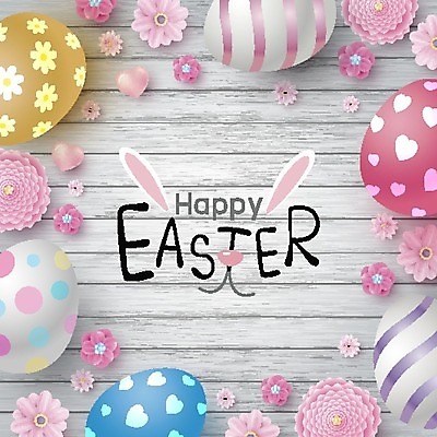 EPS 해외이미지 꽃 일러스트 부활절 타이포그라피 사람없음 흰색 토끼 부활절계란 해외202009 해외일러스트 식물 문자 기념일 컬러 포유류 반려동물 계란 파일형식 벡터