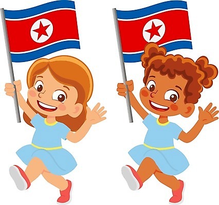 EPS 해외이미지 전신 여자 어린이 일러스트 들기 두명 국기 북한 북한국기 소녀만 해외202009 해외일러스트 아시아 모션 사람 여자만 어린이만 파일형식 벡터