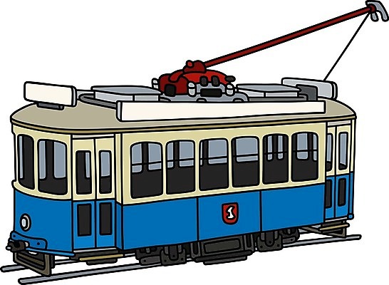 EPS 해외이미지 일러스트 거리 파란색 수확 흰색 도시 클래식 만화 크림 복고 전차 옛날 해외202009 해외일러스트 육상교통 컬러 컨셉 농업 대중교통 파일형식 벡터