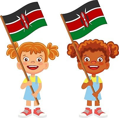 EPS 해외이미지 전신 여자 어린이 일러스트 들기 소녀 두명 국기 심볼 케냐 소녀만 해외202009 해외일러스트 모션 아프리카 사람 여자만 어린이만 파일형식 벡터